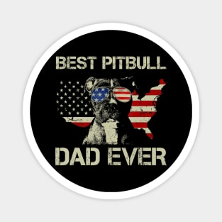 Best Pitbull Dad Ever Vintage American Flag 4th Of July Tee Magnet